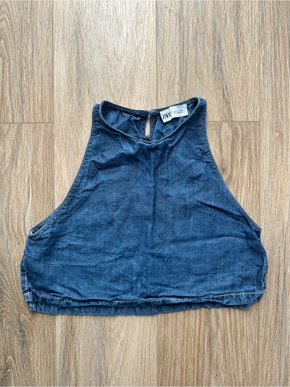 Zara blue denim halterneck crop top